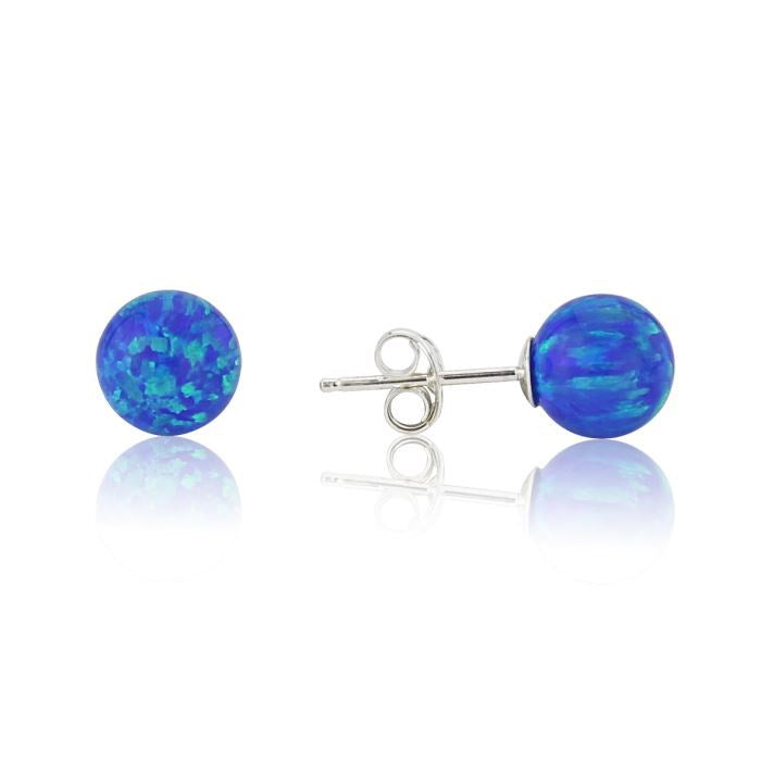 5mm Dark blue Opal Bead Stud Earrings by Lavan Obsidian Art