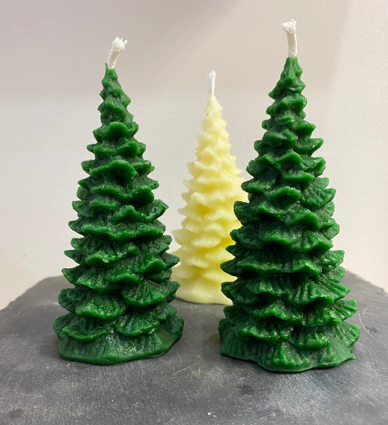 Christmas Tree Candle in green made with natural beeswax.