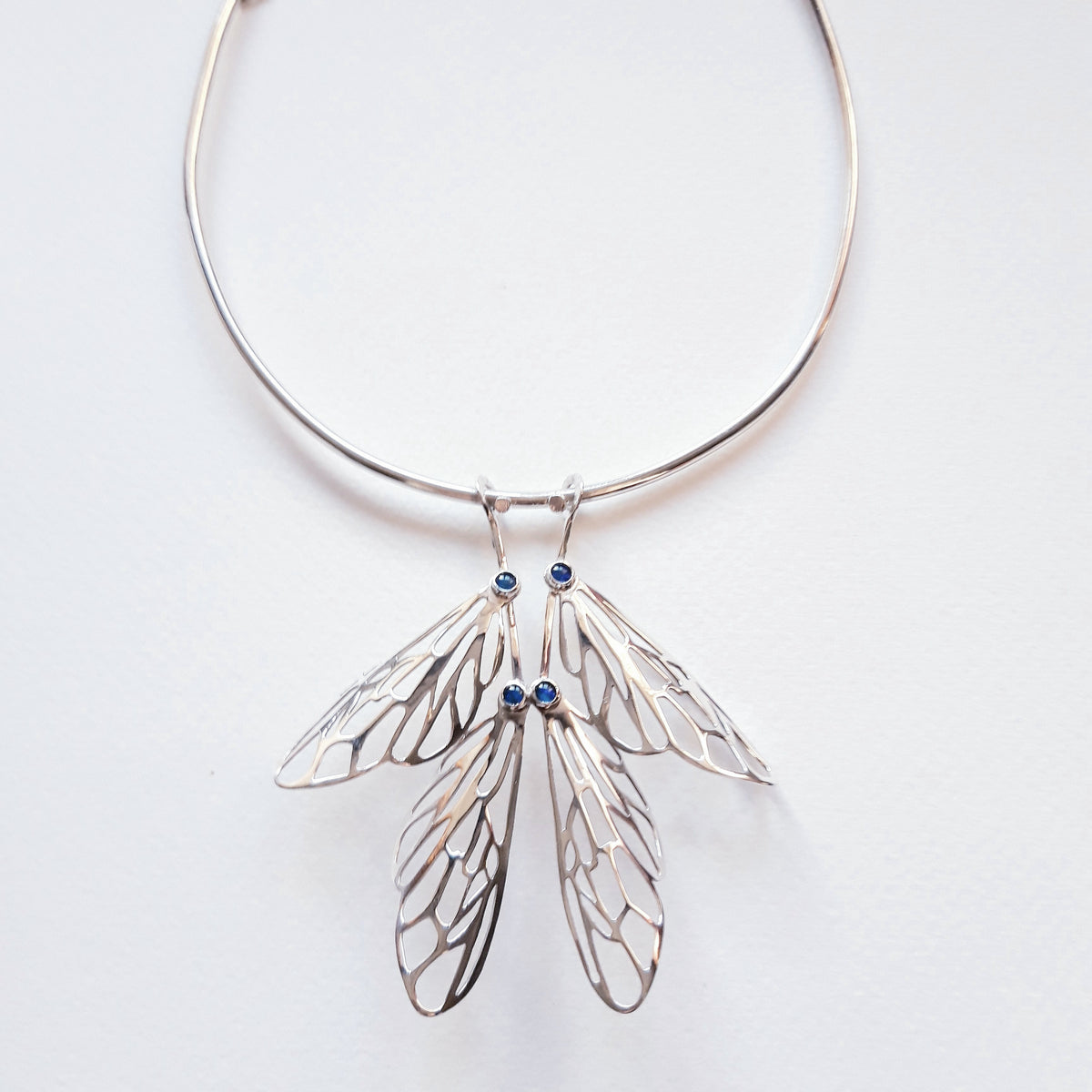 Dragonfly Wings Necklet Blue (CR04) - with opals by Chloe Romanos