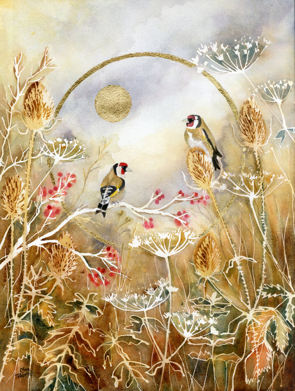 Golden Meeting - hand embellished print by Clare Tebboth