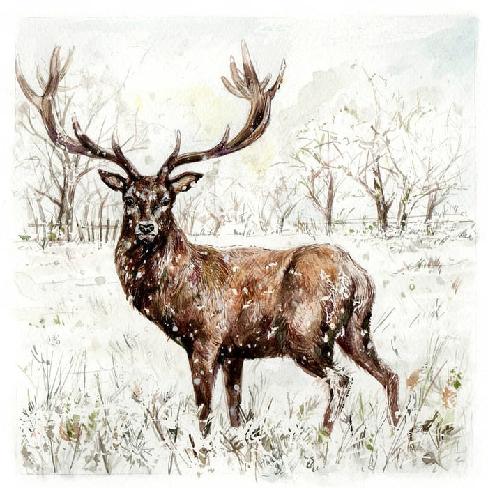 Stag in Snowfall by Carmen Carreira