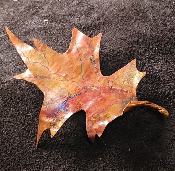 Red Oak Leaf Copper Brooch by Varvara White