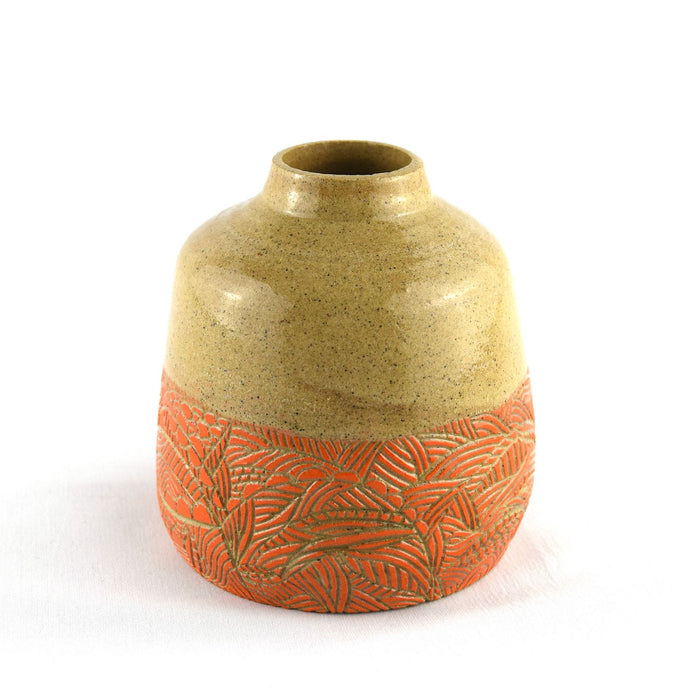 Dipped Bottle Vase with Sgraffito Orange Flourish Decoration (HHC20) by Hannah Heys