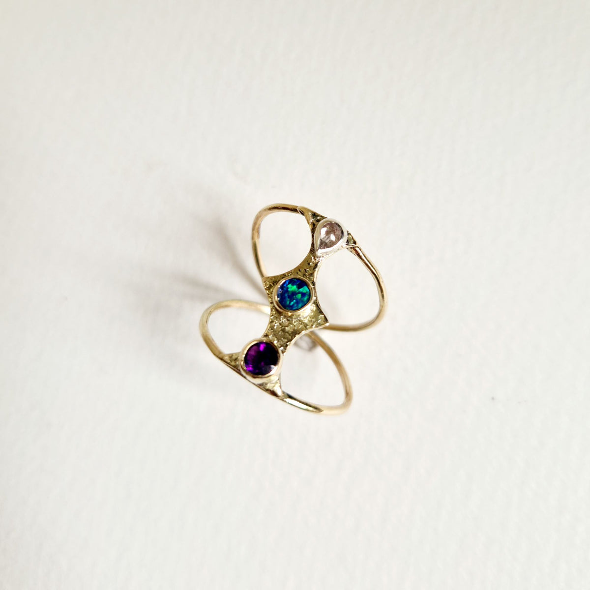 'Gaia' Ring by Chloe Romanos  9ct gold, amethyst, opal and tourmaline