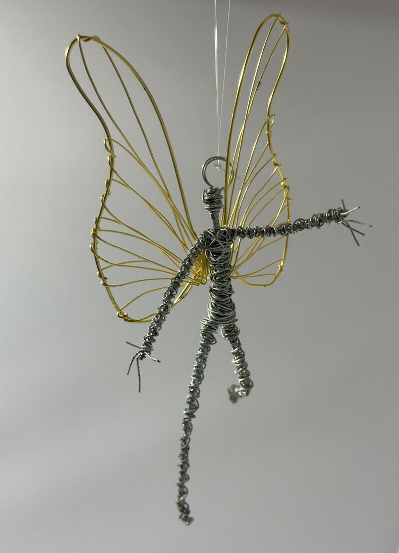 Gold Winged Hanging Wire Fairy by Rachel Ducker