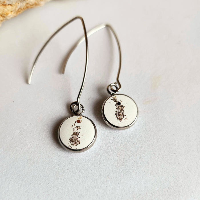 Concrete Dangle Earrings in White with Gold Glitter by Heidi Fenn 