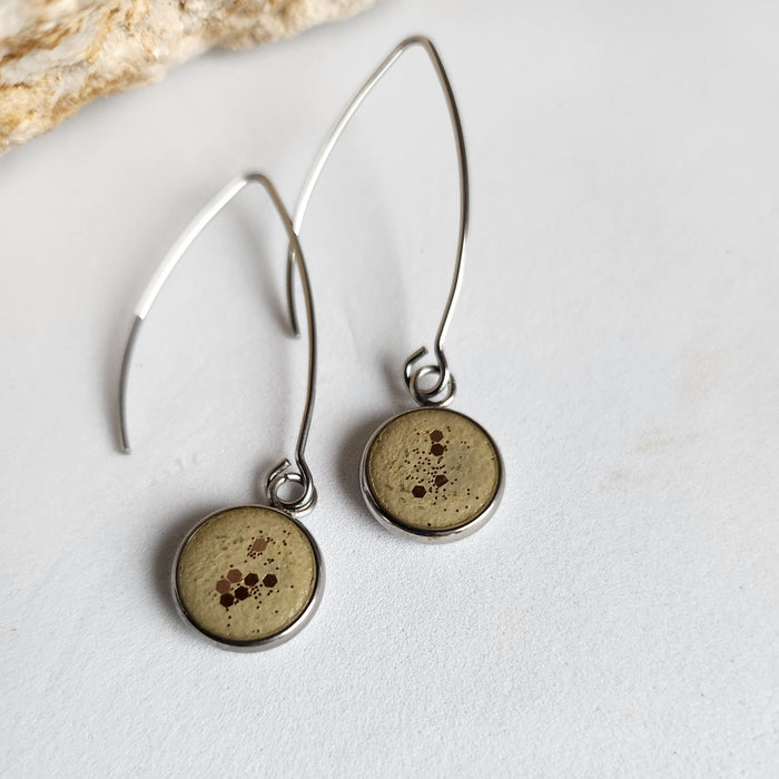 Concrete Dangle Earrings in Green with Gold Glitter by Heidi Fenn 