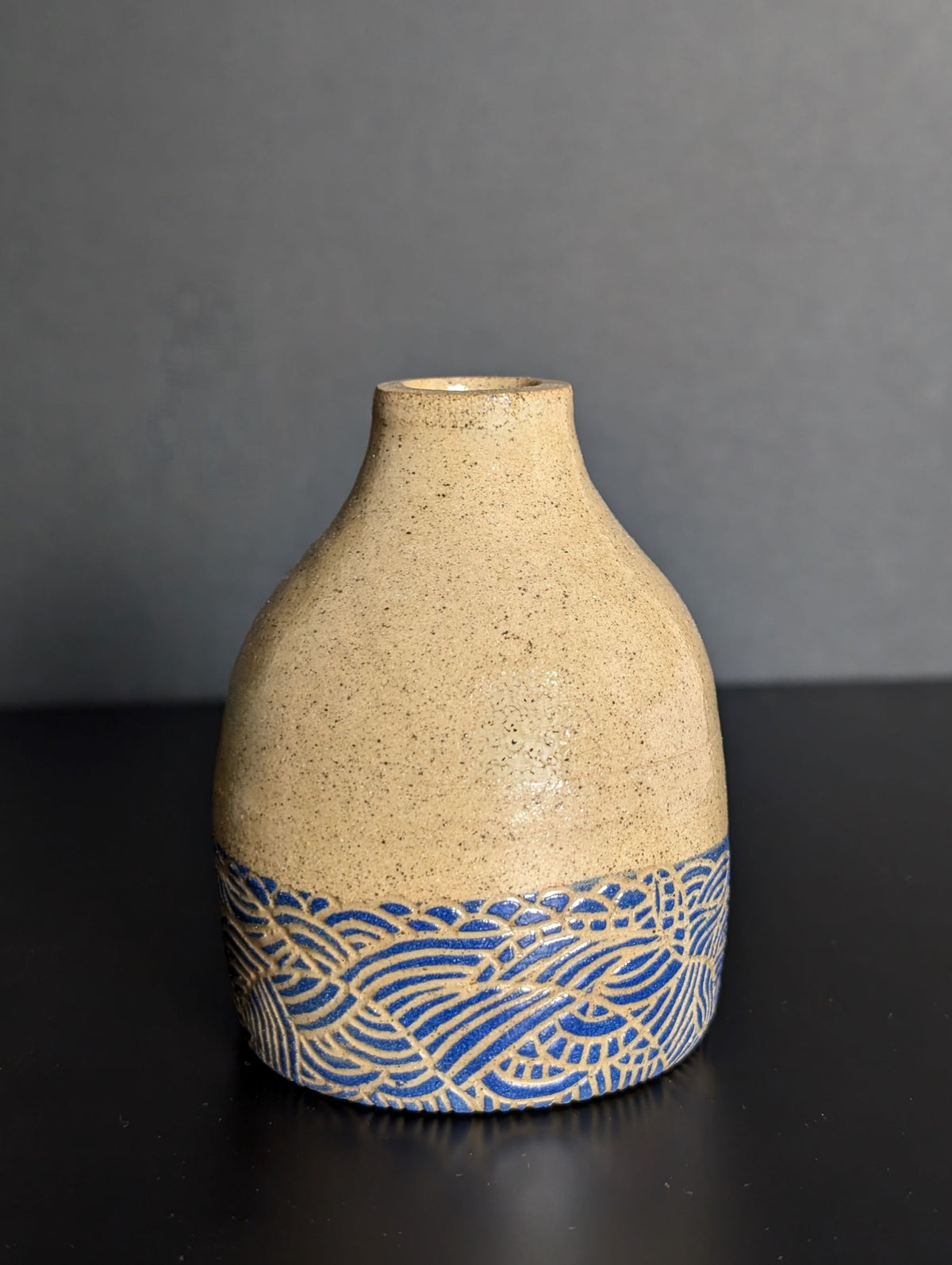 Blue Dipped Sgraffito Bottle - HHC60 by Hannah Heys