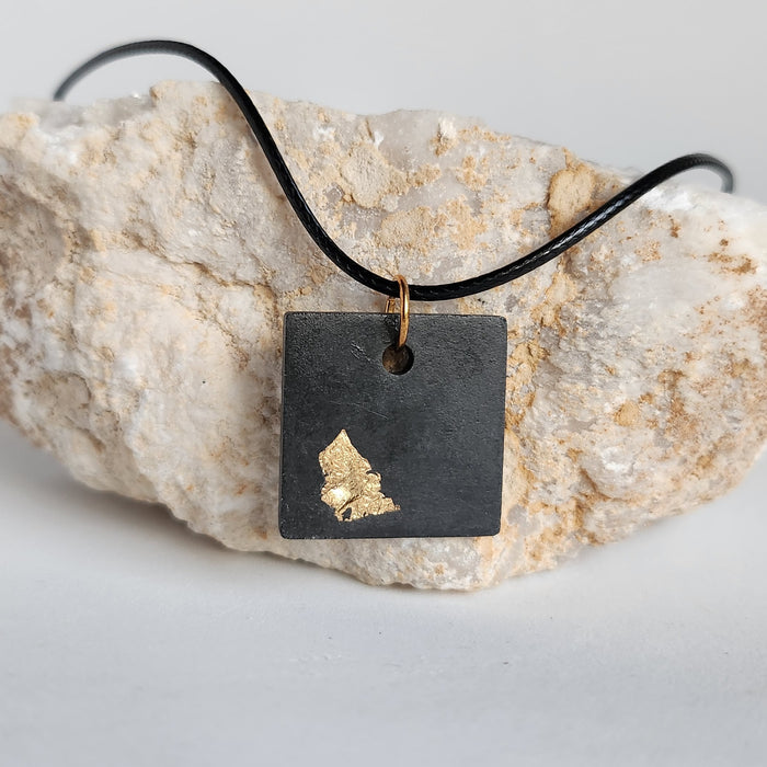 Square Concrete Pendant in Black with Gold Leaf by Heidi Fenn 