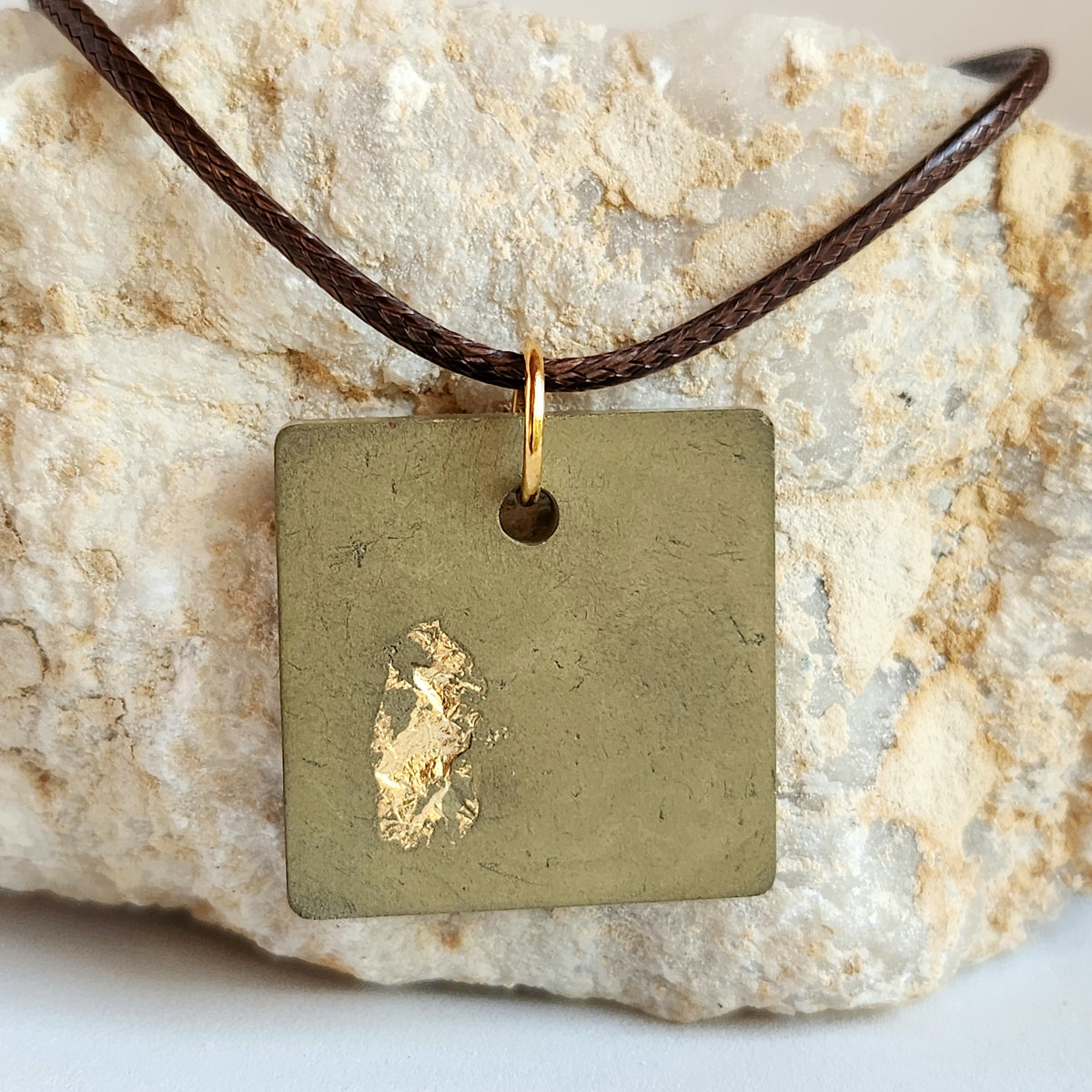 Square Concrete Pendant in Green with Gold Leaf by Heidi Fenn 