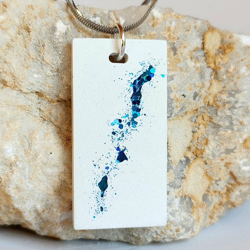 Concrete Pendant in White with Blue Glitter by Heidi Fenn 