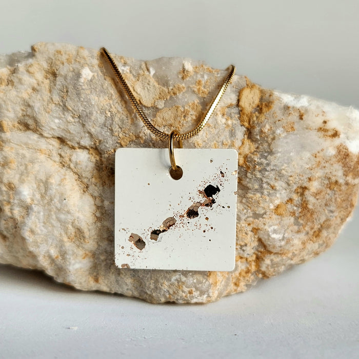 Square Concrete Pendant in White with Gold Glitter by Heidi Fenn 