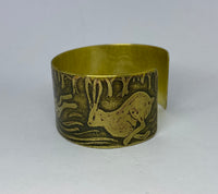 Beautiful brass cuff with Hare design - hand etched by Anna Roebuck from her original illustration.