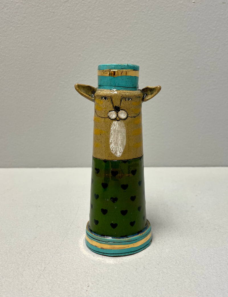 Green Cat Candle Holder by Sarah Saunders