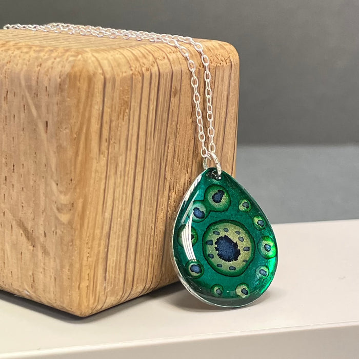 Teardrop Green Inky Pendant by NimaNoma