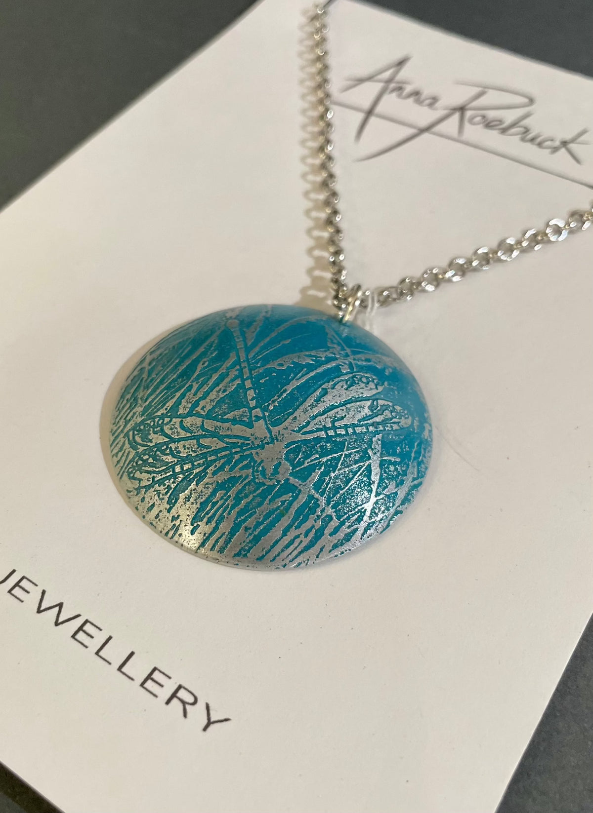 Dragonfly Teal Aluminium Pendant by Anna Roebuck