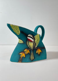 Hoopoe Bird, Teal Triangle Jug by Jeanne Jackson