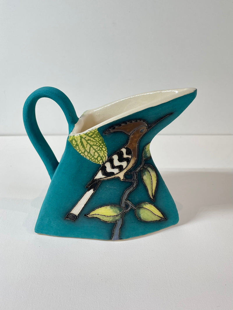 Hoopoe Bird, Teal Triangle Jug by Jeanne Jackson