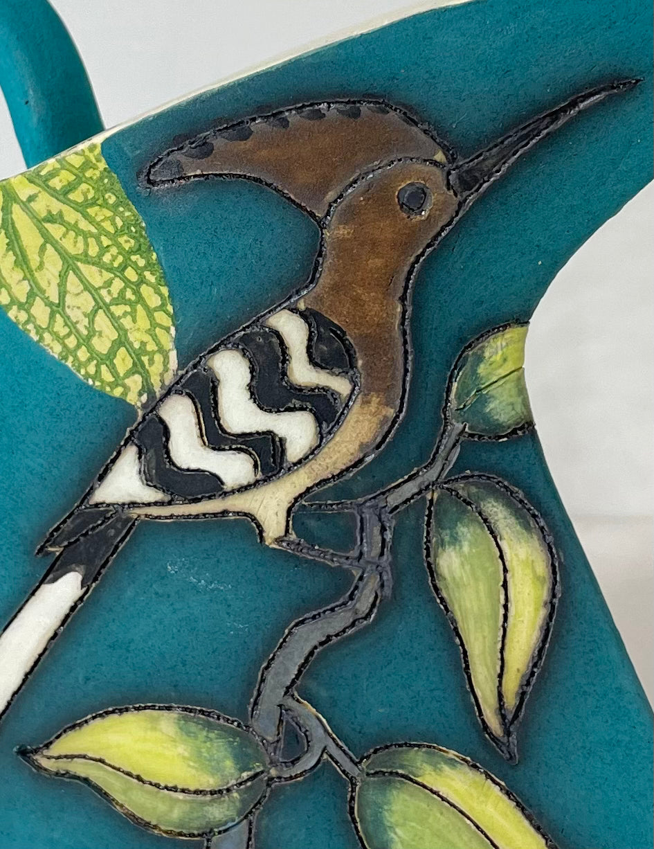 Hoopoe Bird, Teal Triangle Jug by Jeanne Jackson