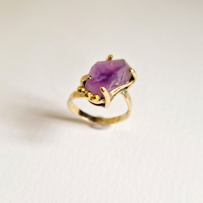 'Purple Mountain' 9ct gold and Rough Amethyst Stone Ring by Chloe Romanos