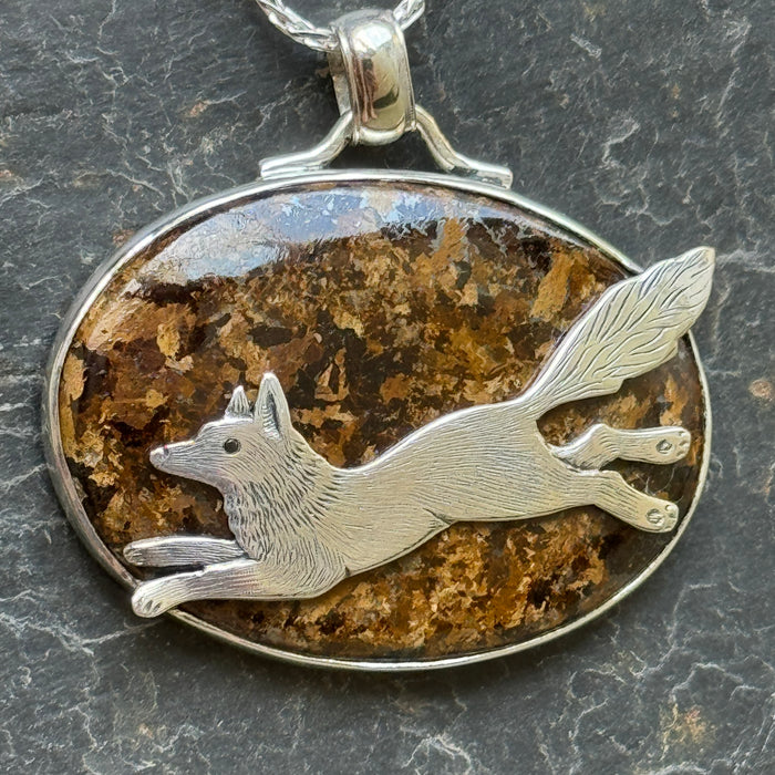 Autumn Fox Leap Silver Pendant hand-crafted by Rachel Bailey