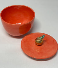 Ceramic Lidded Bowl with Apple & Leaf by Sophie Smith (SS56)