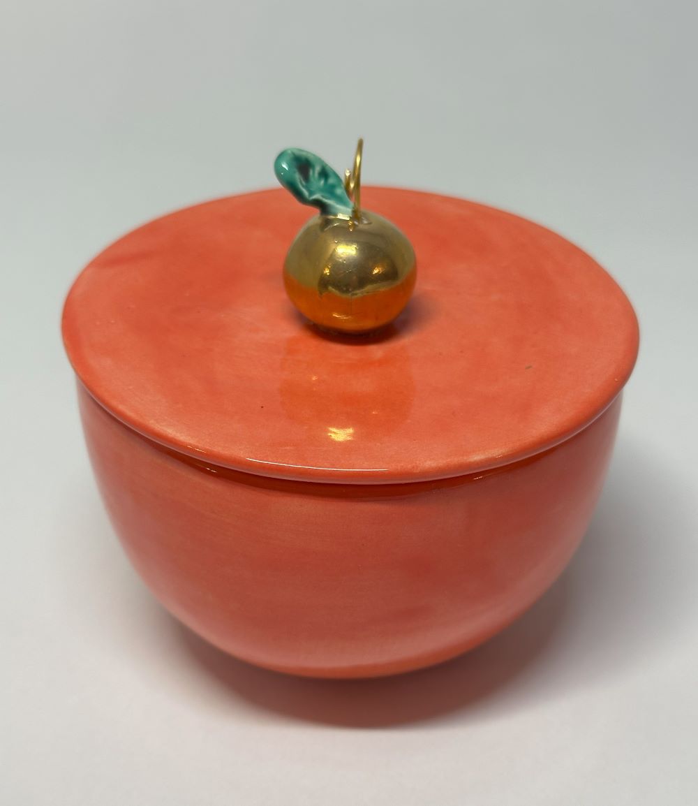 Ceramic Lidded Bowl with Apple & Leaf by Sophie Smith (SS56)