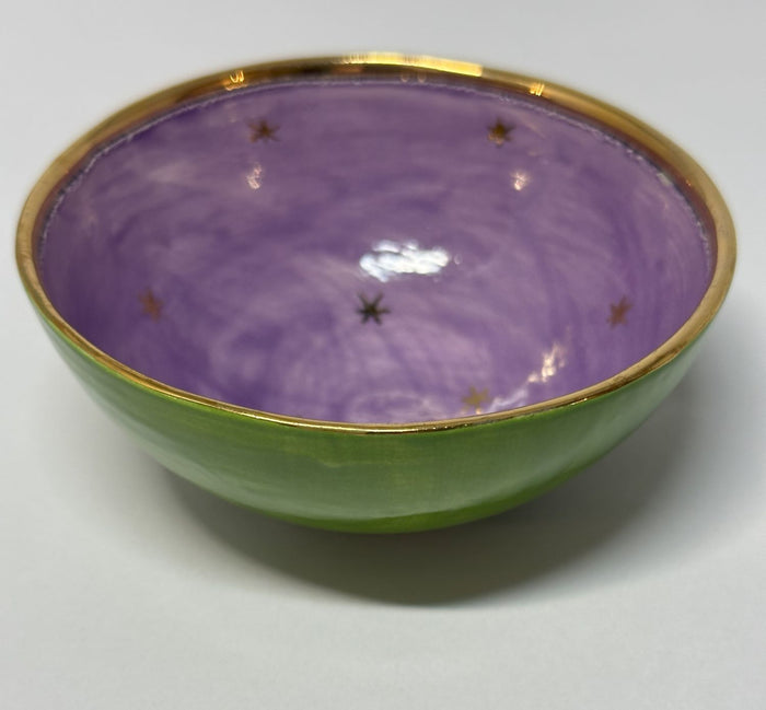 Small Purople and Green Bowl with Gold Detailing by Sophie Smith (SS84)