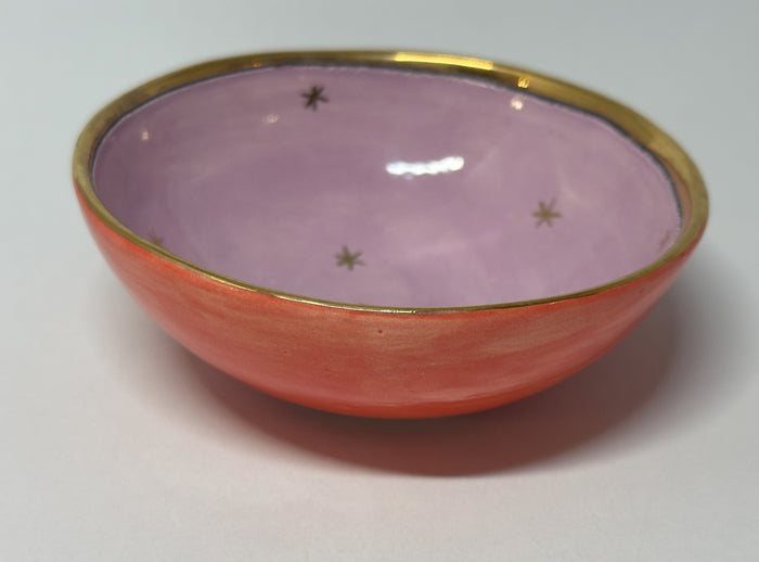 Small Liliac and Red Bowl with Gold Detailing by Sophie Smith