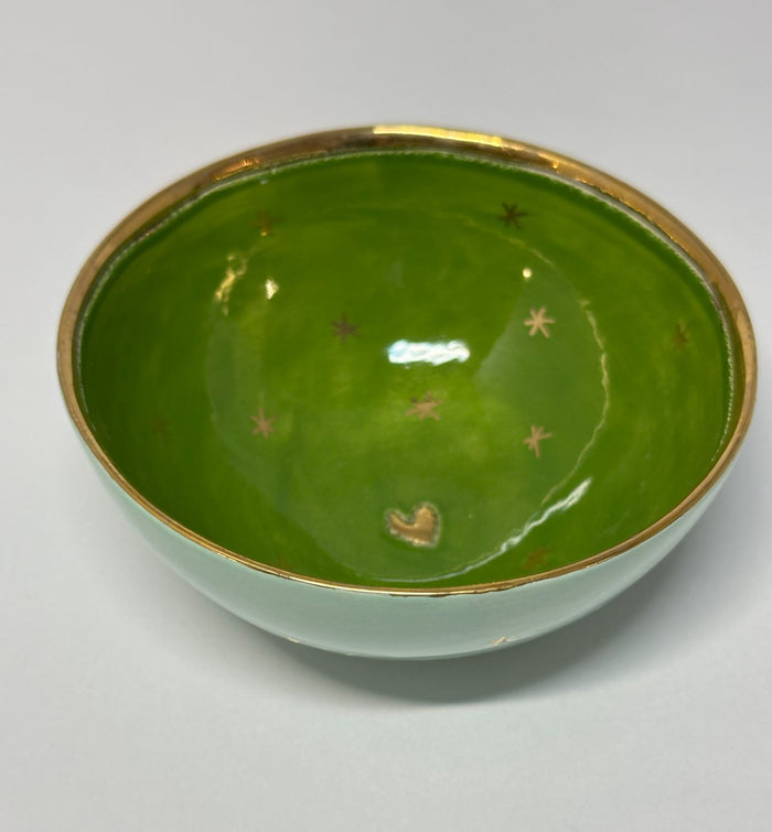 Small Green Bowl with Gold Detailing by Sophie Smith (SS88)