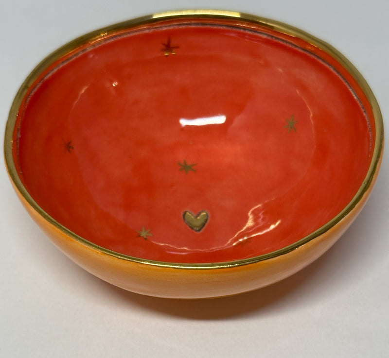 Small Orange and Red Bowl with Gold Detailing by Sophie Smith (SS92)