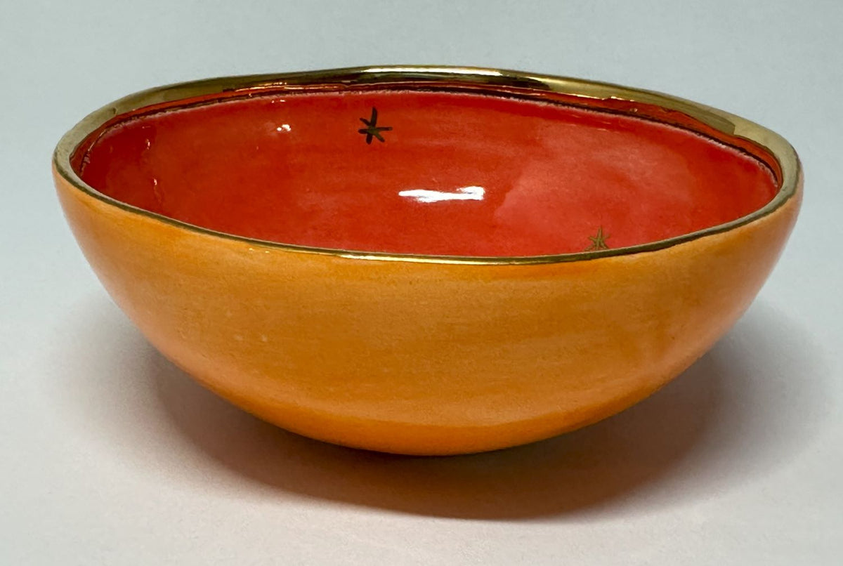 Small Orange and Red Bowl with Gold Detailing by Sophie Smith (SS92)