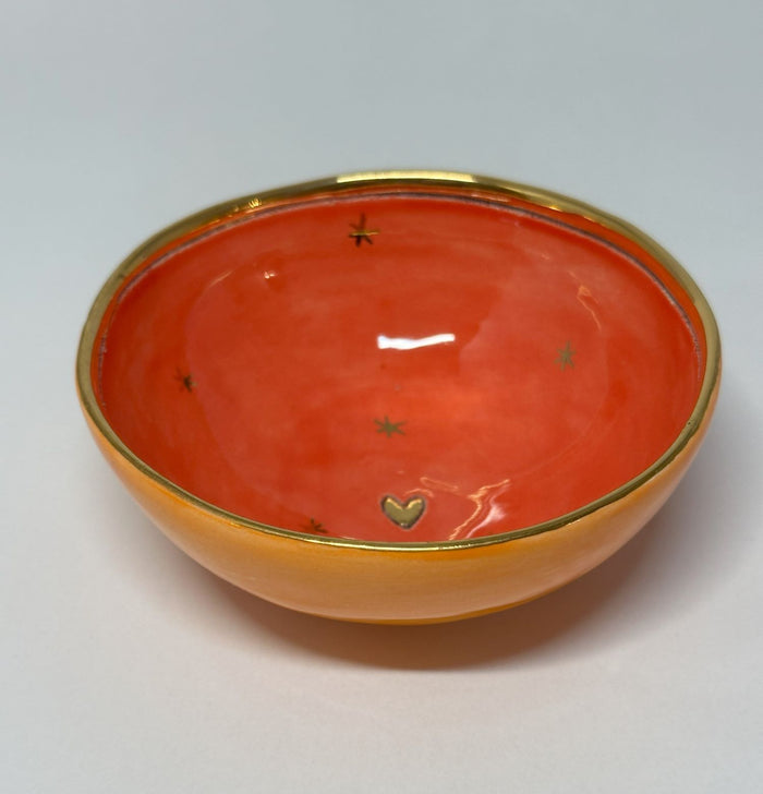 Small Orange and Red Bowl with Gold Detailing by Sophie Smith (SS92)