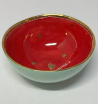 Small Pale Green and Red Bowl with Gold Detailing by Sophie Smith (SS93)