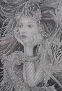 Sea Harpist - Original Pencil Drawing by Ed Org