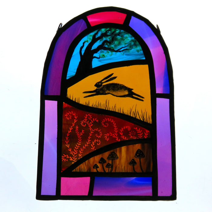 Spring Tree Hare - Stained Glass Panel by Debra Eden