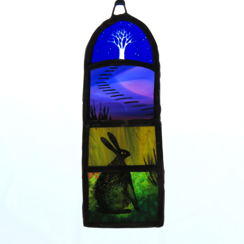 Tall Blue Tree Arch - Stained Glass Panel by Debra Eden