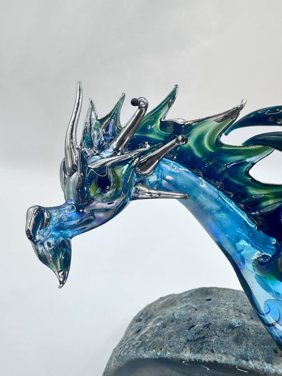 Light Blue & Teal Dragon on Agate (SY125637) by Sandra Young