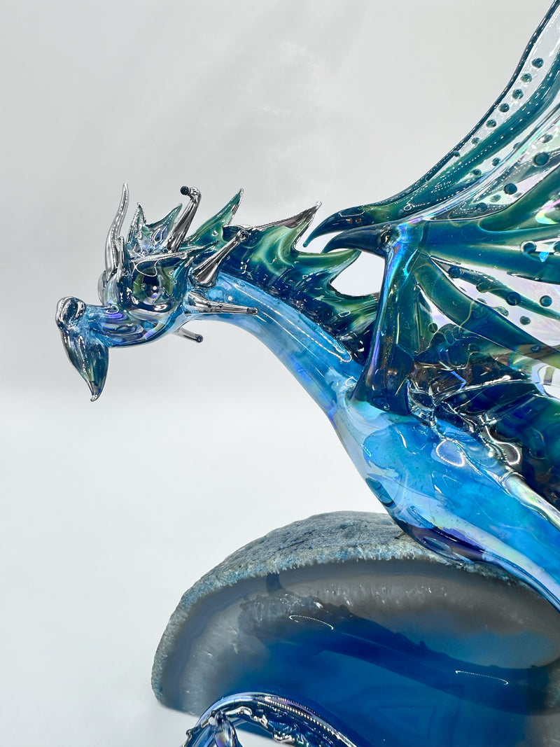 Light Blue & Teal Dragon on Agate (SY125637) by Sandra Young