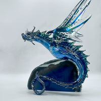 Light Blue & Teal Dragon on Agate (SY125637) by Sandra Young