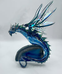 Light Blue & Teal Dragon on Agate (SY125637) by Sandra Young