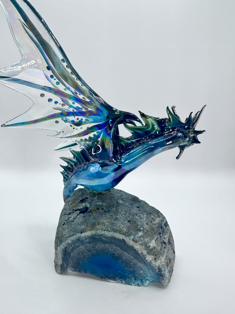 Light Blue & Teal Dragon on Agate (SY125637) by Sandra Young