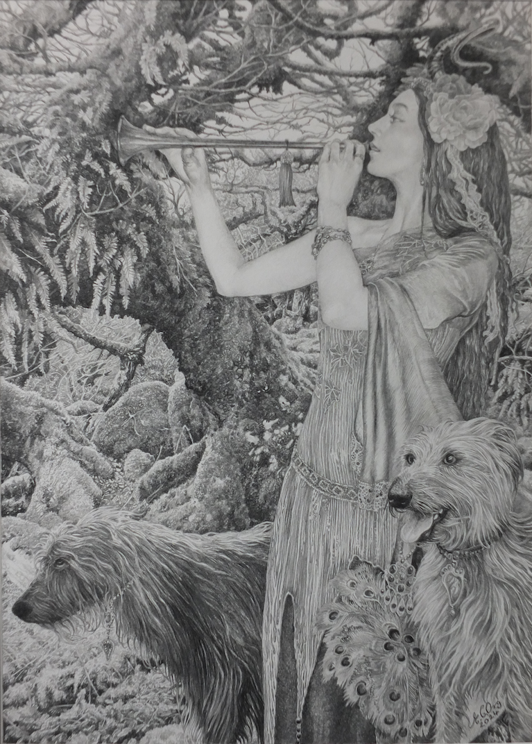 The Huntress - Original Pencil Drawing by Ed Org