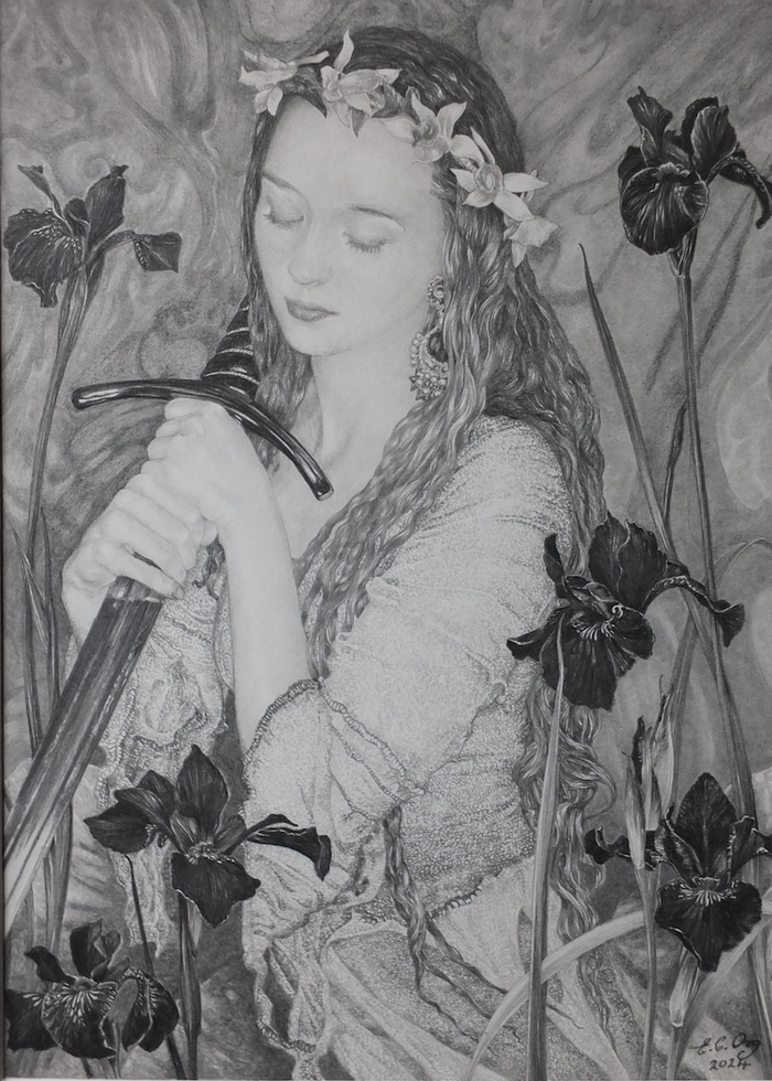 The Swordmaiden - Original Pencil Drawing by Ed Org