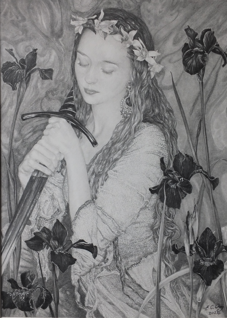 The Swordmaiden - Original Pencil Drawing by Ed Org