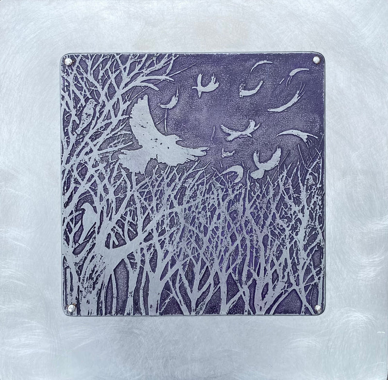 Rookery Aluminium Square Wall Panel in Mauve by Anna Roebuck