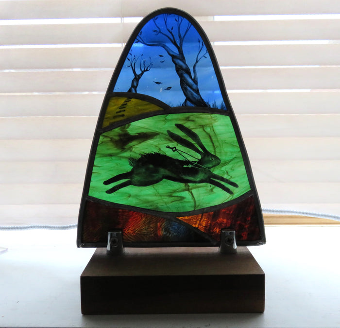 Hare of the Keys - stained glass panel by Debra Eden