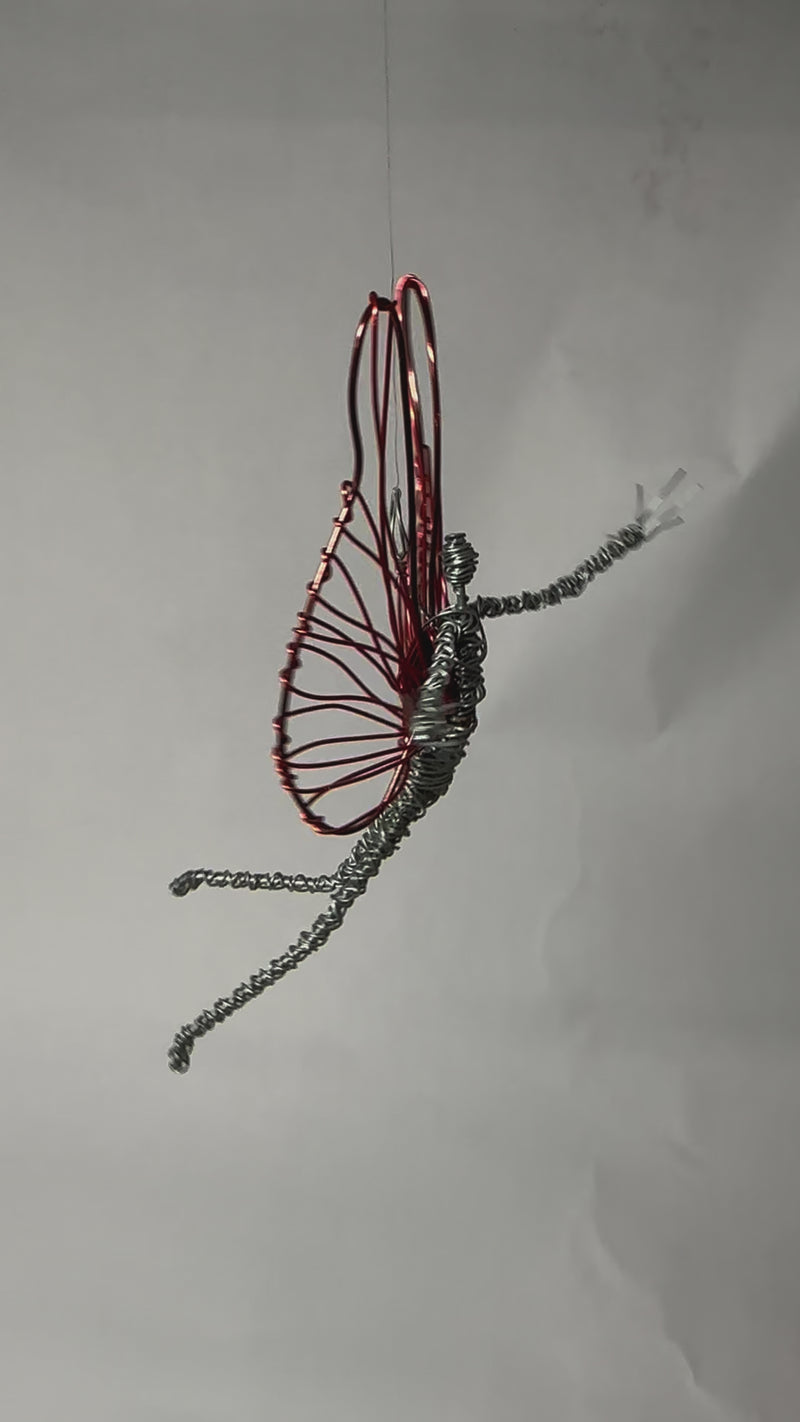 Red Winged Hanging Wire Fairy by Rachel Ducker