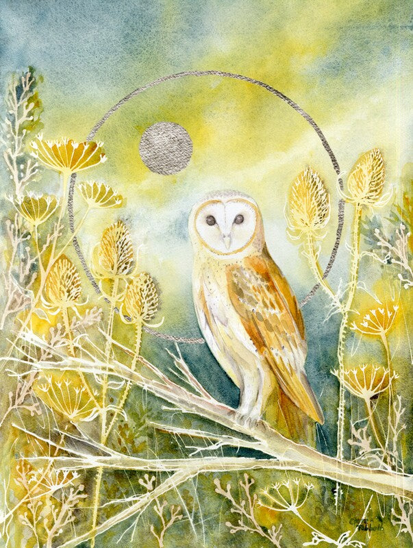 Harvest Moon - hand embellished print by Clare Tebboth