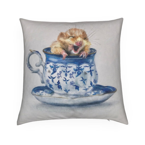 Dormouse in Teacup Cushion by Sally Leggatt